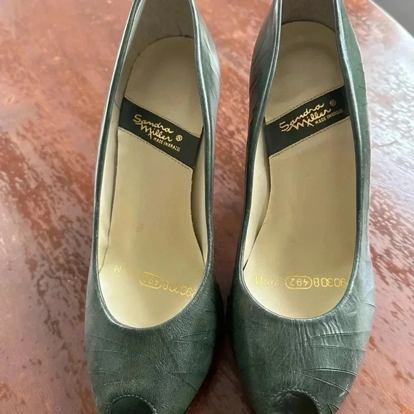 Vintage Sandra Miller Peep Toe Green Heels Size 7.5 - Picture 5 of 10